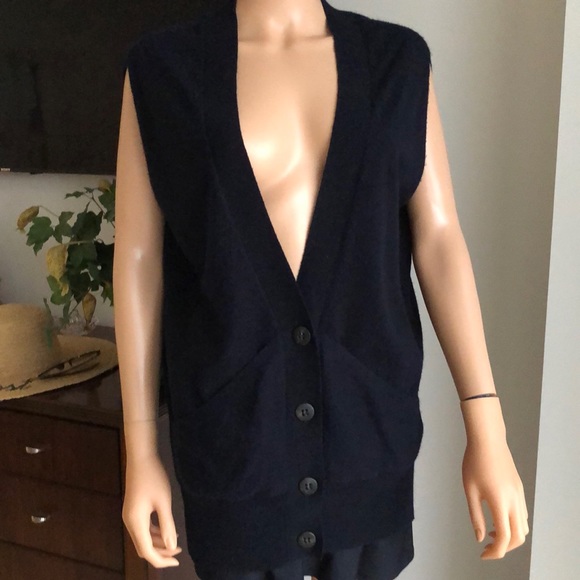 VINCE NAVY CASHMERE VEST WITH DROP SHOULDER - Picture 1 of 7